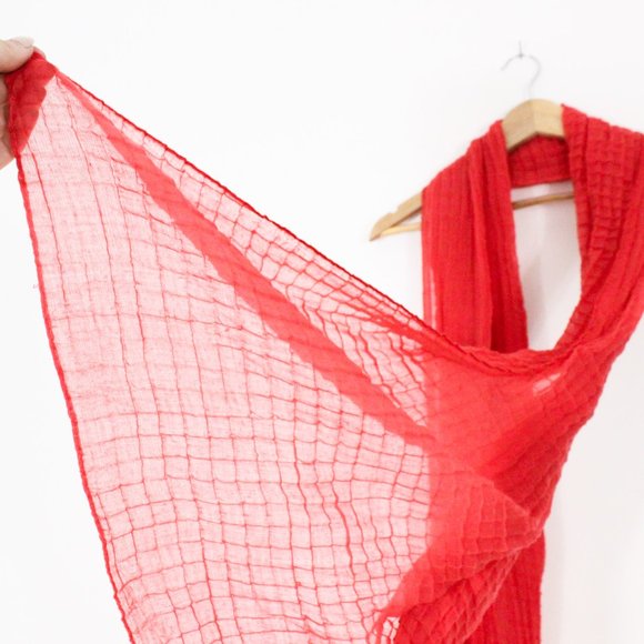 *Orange / Red Bubble Crepe Scarf - Picture 3 of 4